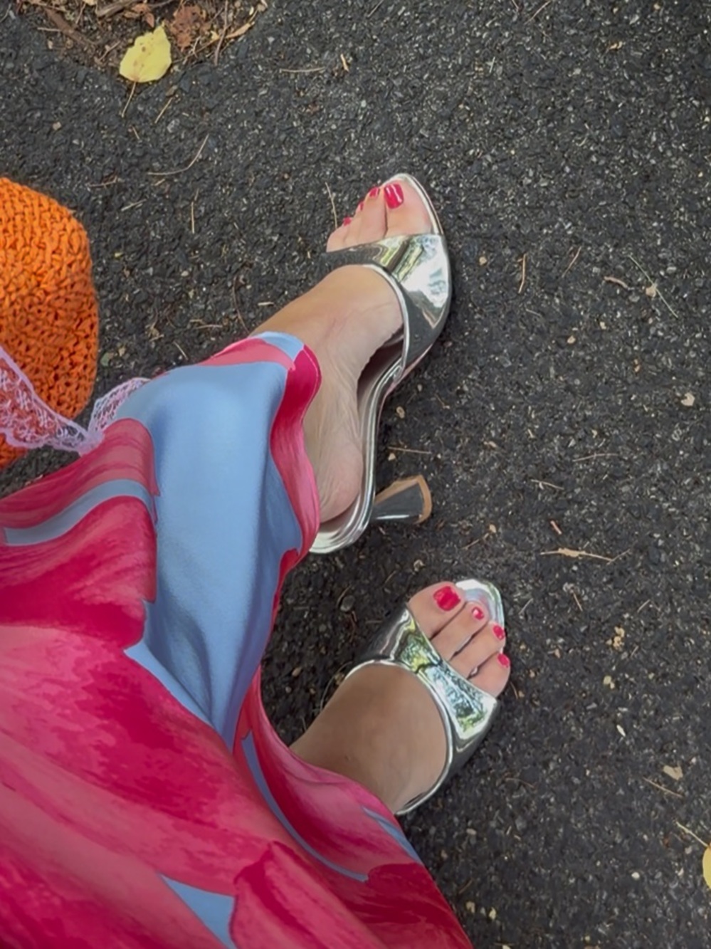Silver Open-Toe Block Heel Mules
